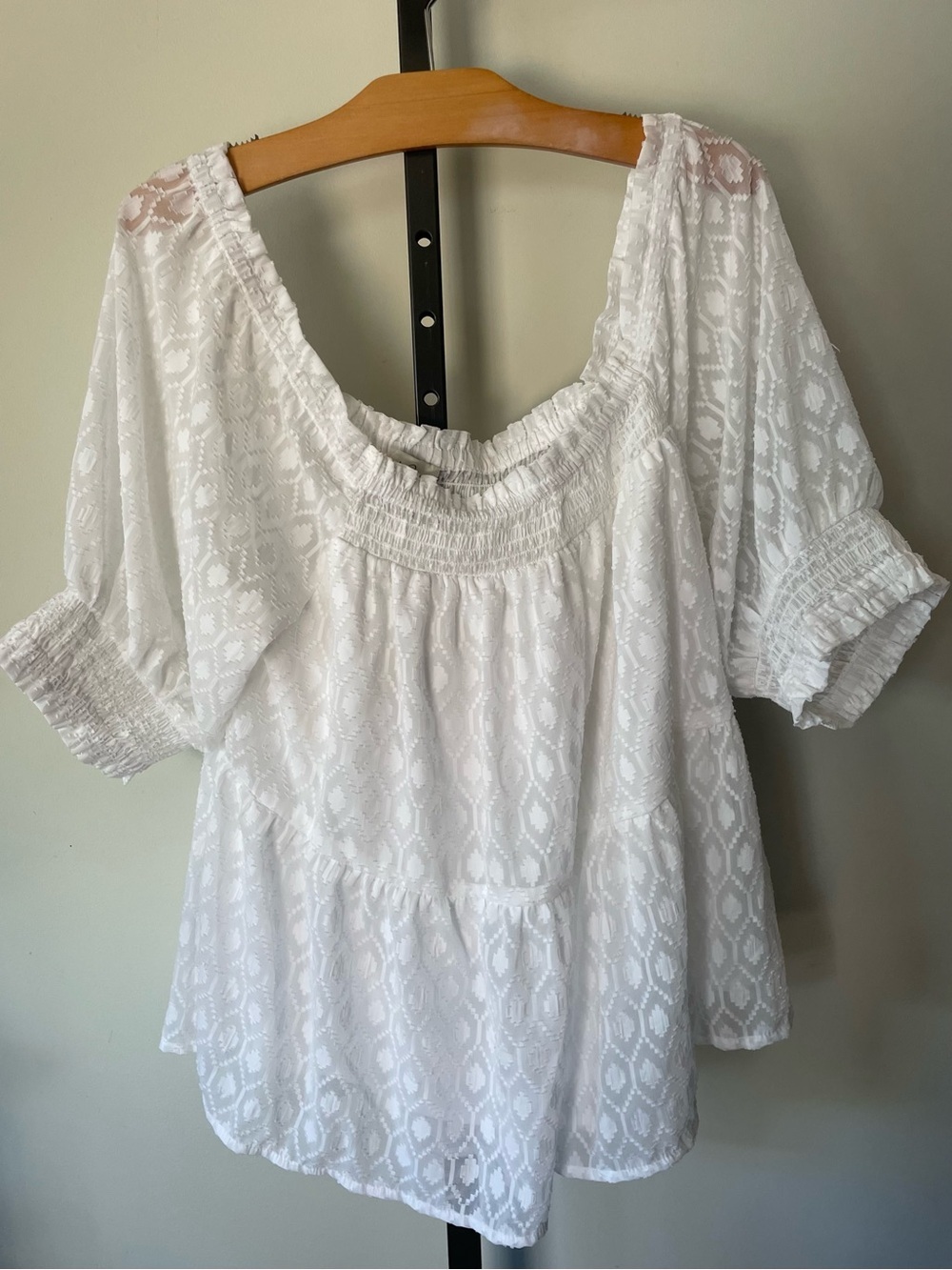 Charlie Paige Smocked Off Shoulder Boho Blouse Cottagecore Size XL